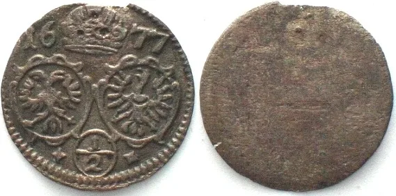 1677 AUSTRIA. 1/2 Kreuzer 1677, Oppeln mint, LEOPOLD I silver XF EF