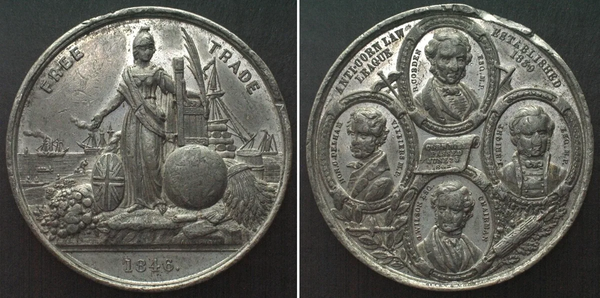 1846 FREE TRADE 1846 Medal ANTI CORN LAW LEAGUE, white metal 44mm EF