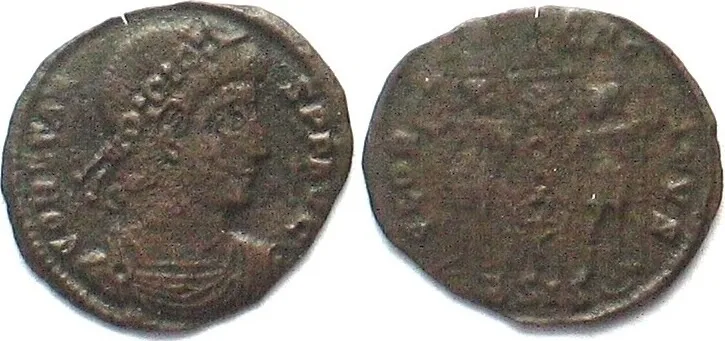 347-348 CONSTANS (333-350 AD). AE Nummus, 337-340, BSIS, Siscia mint, GLORIA EXERCITVS VF/XF