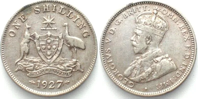 1927 AUSTRALIA. Shilling 1927, George V, silver, KEY DATE! XF