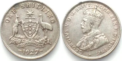 1927 AUSTRALIA. Shilling 1927, George V, silver, KEY DATE! XF