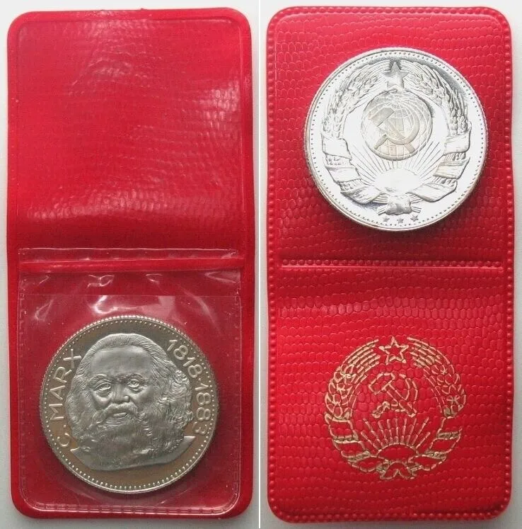 1970 ITALY 1970s COMMUNIST SERIES Medal MARX silvered bronze 36mm, original folder Prooflike