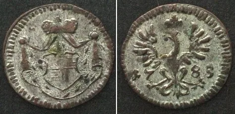 1785 German BRANDENBURG-ANSBACH Pfennig 1785, KARL ALEXANDER, billon SCARCE! UNC!