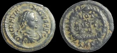 Gratian 378–383 AD (Struck January 1 and August 25, 383 AD) AE15mm 1.03gm Cyzicus, Scarce