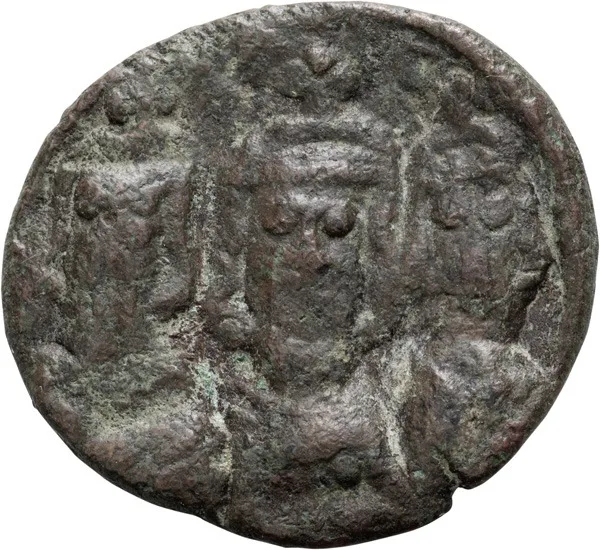Constantine IV, Heraclius, and Tiberius. Scarce Half-follis