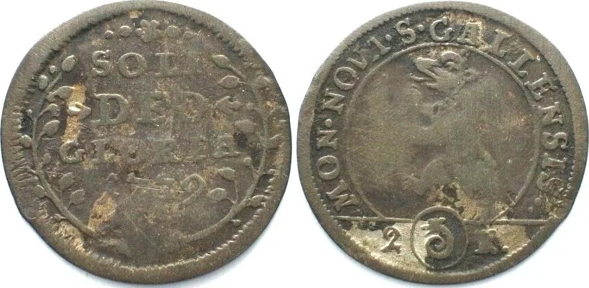 1739 Swiss Cantons SAINT GALL, City. 2 Kreuzer (1/2 Batzen) 1739 billon VF