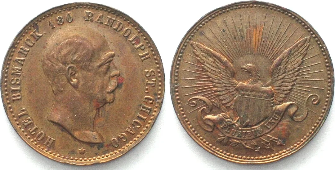 1890 HOTEL BISMARCK - CHICAGO Token ND (about 1890) brass 29mm AU