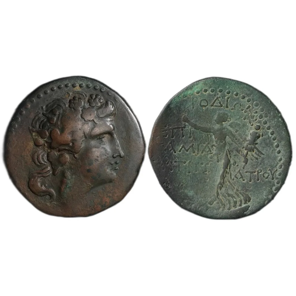 c31 BC-60 AD. Islands of Caria, Rhodes AE 35 brown green patina nVF