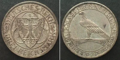 1930 Germany WEIMAR REP. 3 Reichsmark 1930 G, Karlsruhe, RHEINLAND, silver UNC-!
