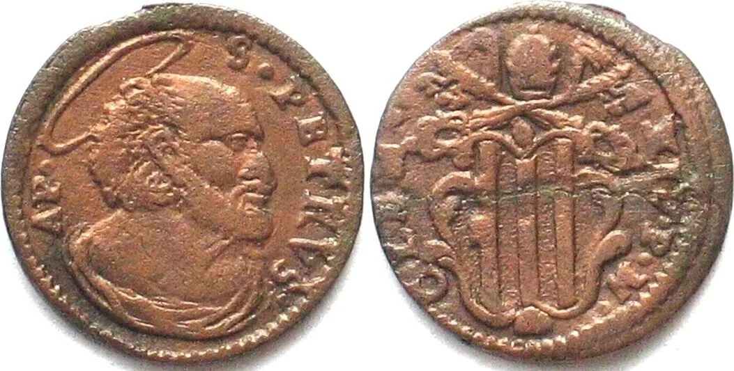 1769-1774 PAPAL STATES - GUBBIO Quattrino ND St. Peter CLEMENT XIV 1769-74 copper XF! EF
