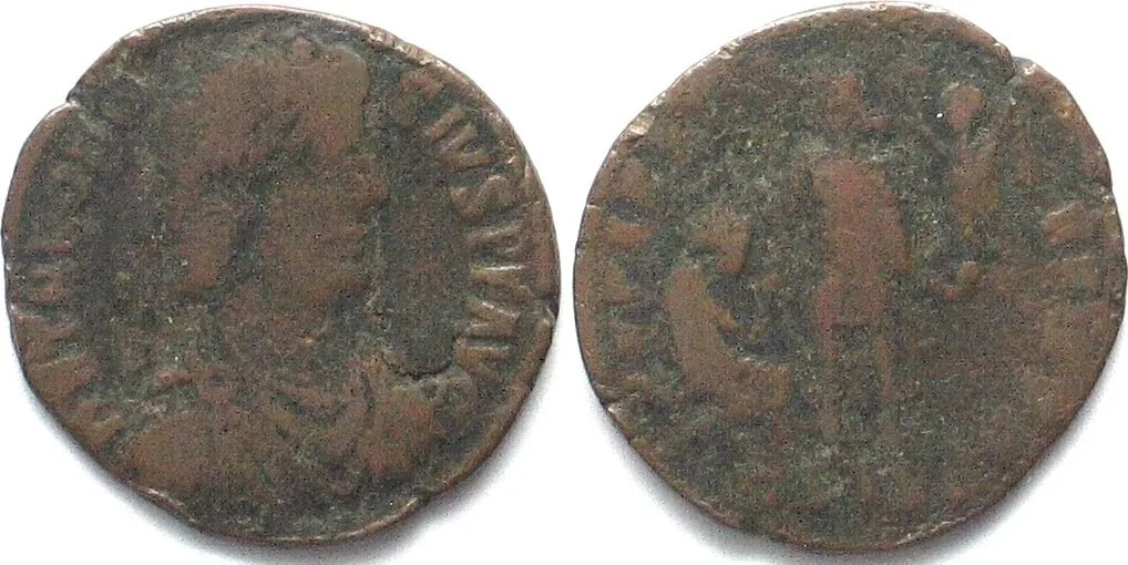 379-383 THEODOSIUS I (379-395 AD). AE Maiorina, 379-383, ASISC, Siscia mint, REPARATIO aVF