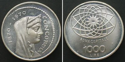 1970 ITALY 1000 Lire 1970, 100TH ANN. ROME AS CAPITAL, silver PROOF