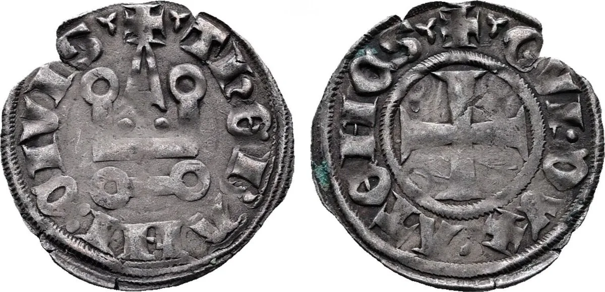 Principality of Achaea. Guy II de La Roche (1287-1308). BI Denier, Thebes.
