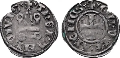 Principality of Achaea. Guy II de La Roche (1287-1308). BI Denier, Thebes.