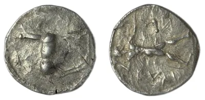 Bruttium, Caulonia Nomos circa 475-425, AR 20.00 mm., 8.12 g.