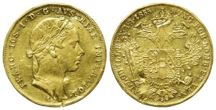 Gold Ducat: Austrian Empire – Franz Josef I - (1855 AD), Vienna Mint