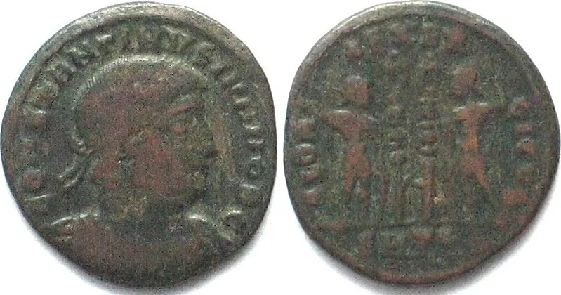 336-337 CONSTANTINE II (317-340 AD). AE Follis, 336-337, SMTS, Thessalonica mint VF