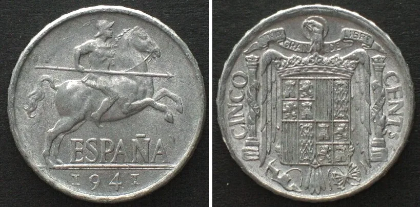 1941 SPAIN. 5 Centimos 1941 Alu UNC!!!
