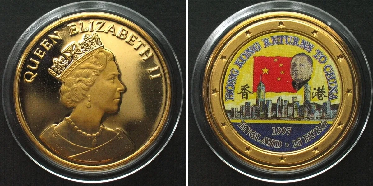 1997 UK 25 Euro 1997 Deng Xiaoping HONG KONG RETURNS TO CHINA gilt bronze Proof
