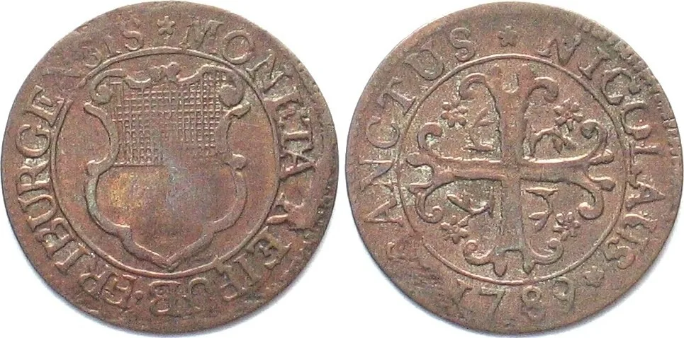 1789 Swiss Cantons FRIBOURG 1/2 Batzen 1789 billon aXF! EF-