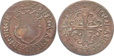1789 Swiss Cantons FRIBOURG 1/2 Batzen 1789 billon aXF! EF-
