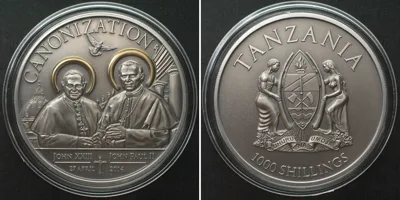 2014 TANZANIA 1000 Shillings 2014 CANONIZATION silver, antique finish, RARE! BU