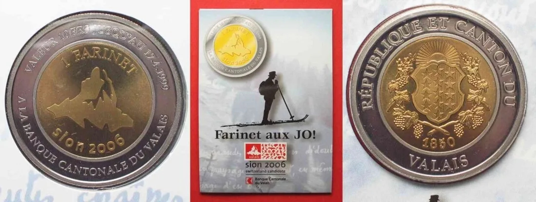 1999 Swiss VALAIS 10 Francs (Farinet) 1999 local coinage Bi-mettalic Proof in folder Proof