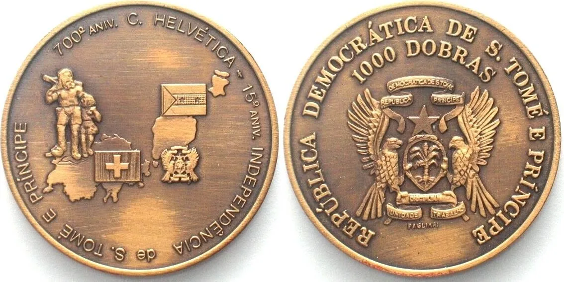 1990 ST. THOMAS & PRINCE 1000 Dobras ND (1990) 7th CENTENNIAL OF SWITZERLAND UNC
