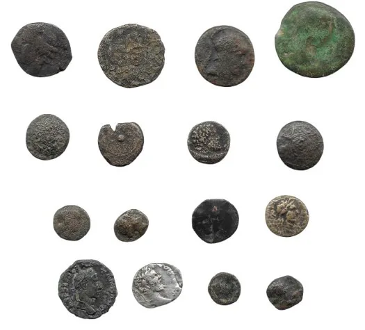 16 coin mix lot AE Greek and Roman (2 AR silver Roman Coins)