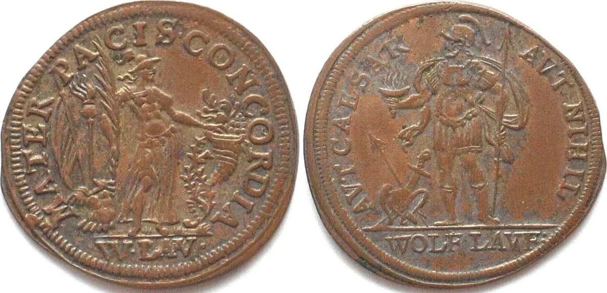 1612-1651 WOLF LAUFER 1612-1651 Counter AVT CAESAR AVT NIHIL / CONCORDIA brass 29mm AU