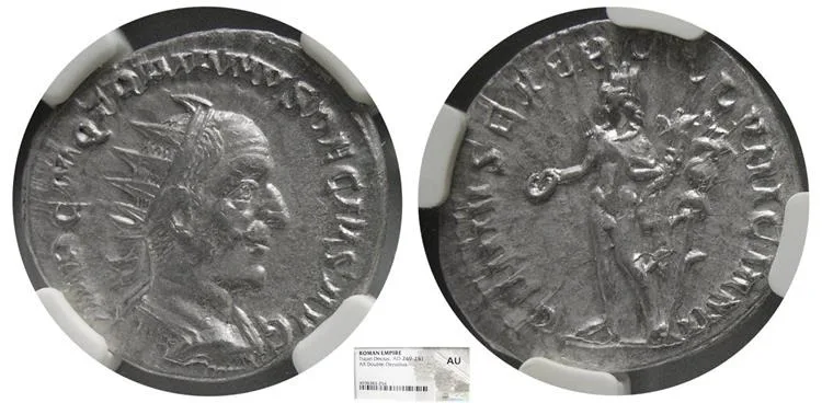 ROMAN EMPIRE, Trajan Decius. 249-251. AR Double Denarius. NGC-AU.