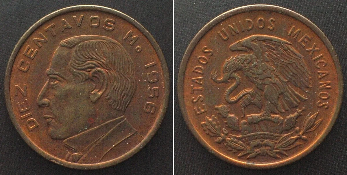1956 MEXICO 10 Centavos 1956 bronze UNC!!!