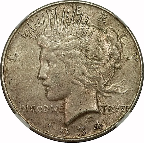 Peace Dollar, 1934-D, VAM 3. Large D DDO, $1, AU58 , NGC
