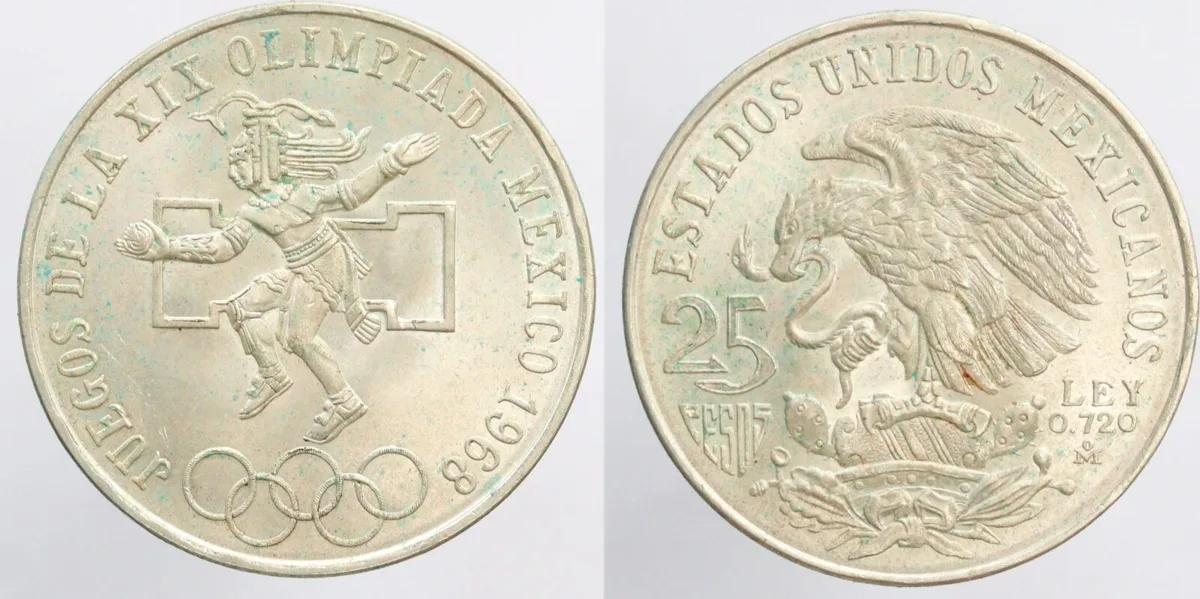 Mexico: United Mexican States 1968 25 Pesos (Olympic Games) Silver (.720)
