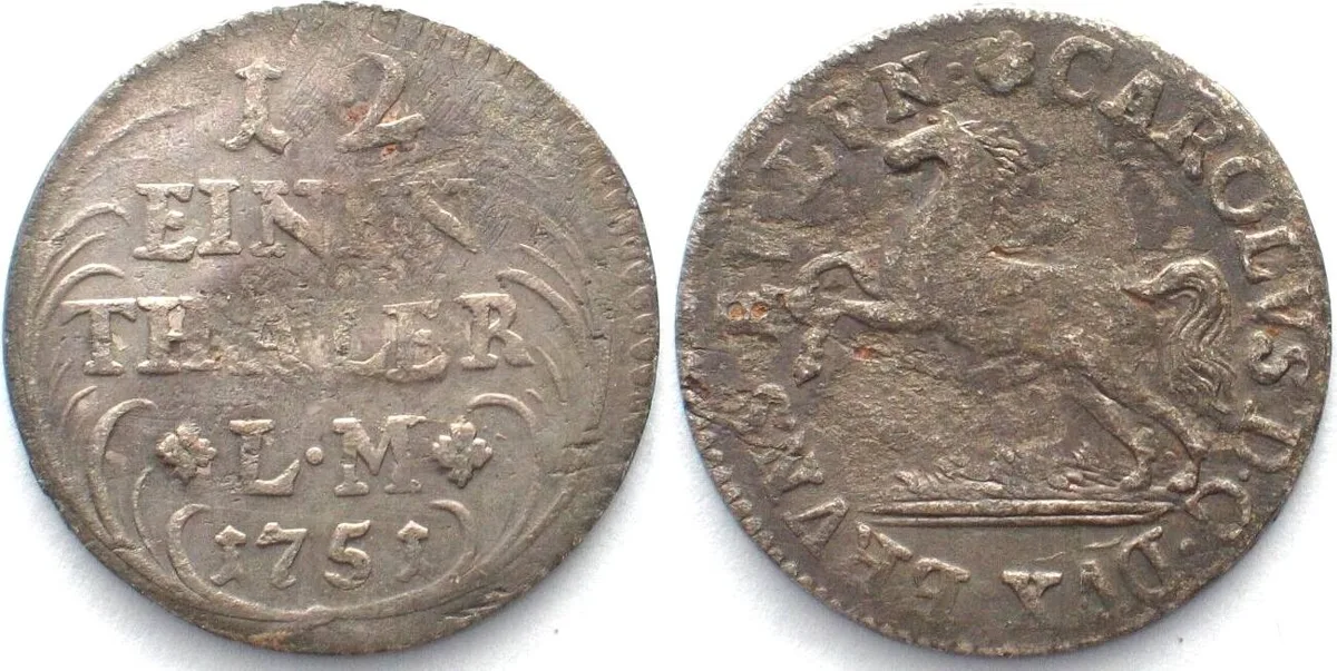 1751 BRUNSWICK-WOLFENBUTTEL 1/12 Thaler 1751 KARL I silver XF Var. LVN VF+