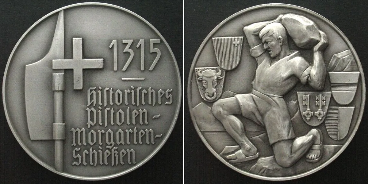 1960 ZUG - HISTORIC PISTOL MORGARTEN SHOOTING Medal ND (about 1960) silvered bronze UNC