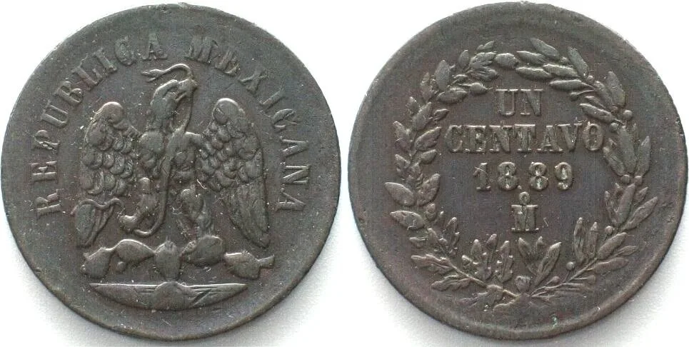 1889 MEXICO. 1 Centavo 1889 Mo, copper, XF! EF