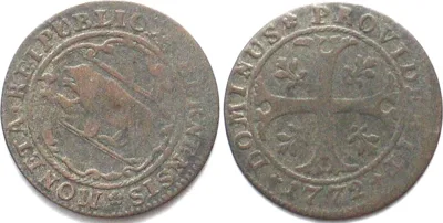 1772 Swiss BERN 1/2 Batzen 1772 billon KEY DATE! VF