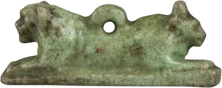 Egyptian Faience Double Lion Amulet, Aker