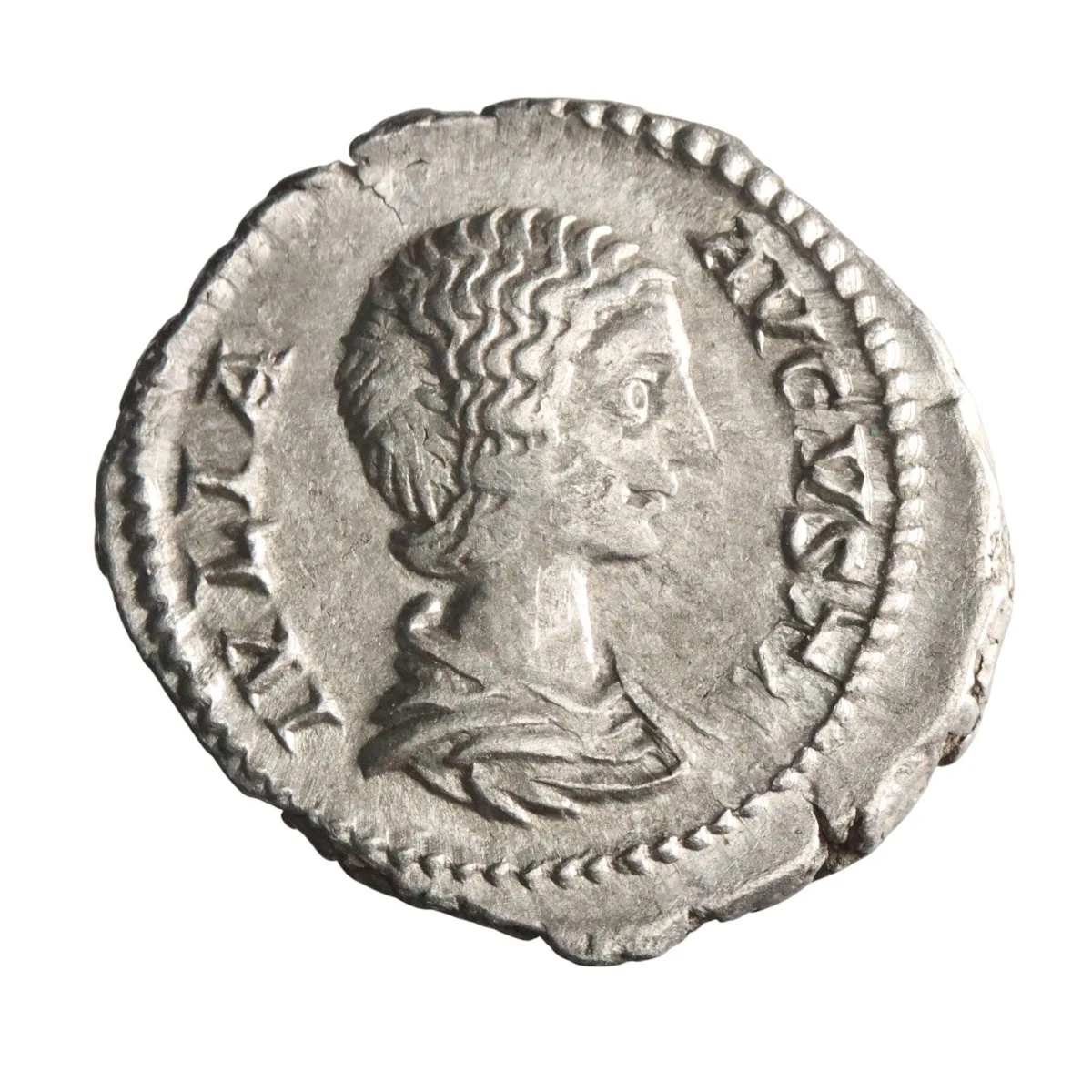 Roman: Julia Domna (193-217), silver denarius (3.35g), Rome mint, 193-217 CE. Draped bust / Juno standing, holding patera and sceptre, peacock to left.