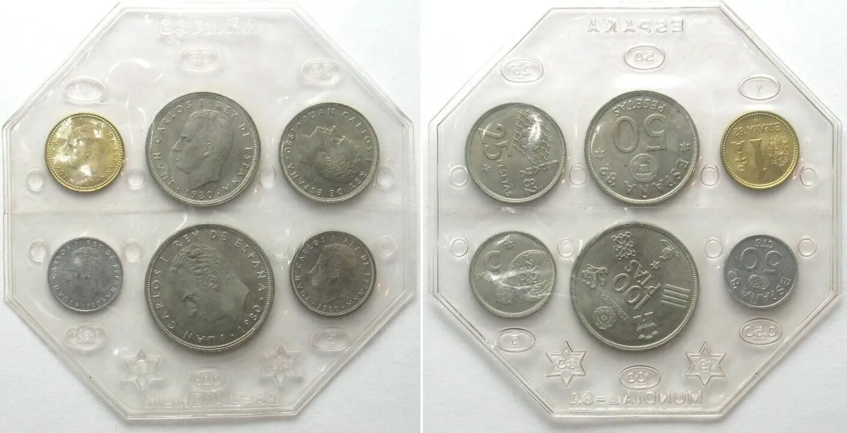 1980 SPAIN Mint Set 1980(80) FOOTBALL WORLD CUP 82 - 6 coins 0,5-100 Pesetas RARE!!! BU