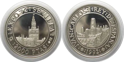 1992 SPAIN 2000 Pesetas 1992 SEVILLE EXPO '92 silver Proof