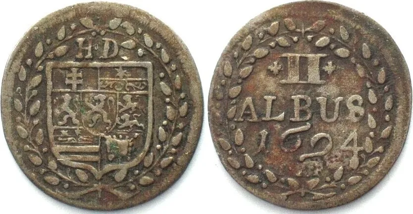 1694 Germany HESSE-DARMSTADT 2 Albus 1694 IAR, ERNST LUDWIG, billon VF
