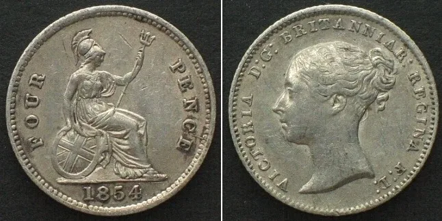 1854 GREAT BRITAIN 4 Pence (Groat) 1854 VICTORIA silver AU!