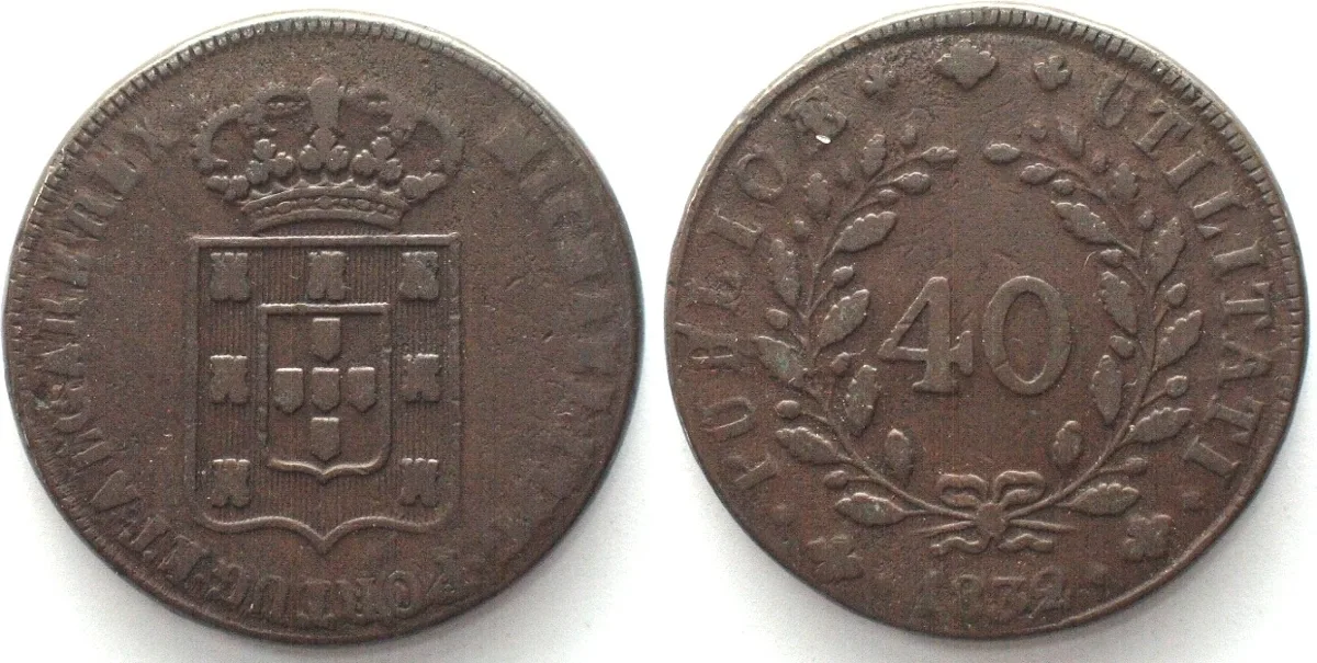 1832 PORTUGAL 40 Reis (Pataco) 1832 MIGUEL I bronze aXF EF-