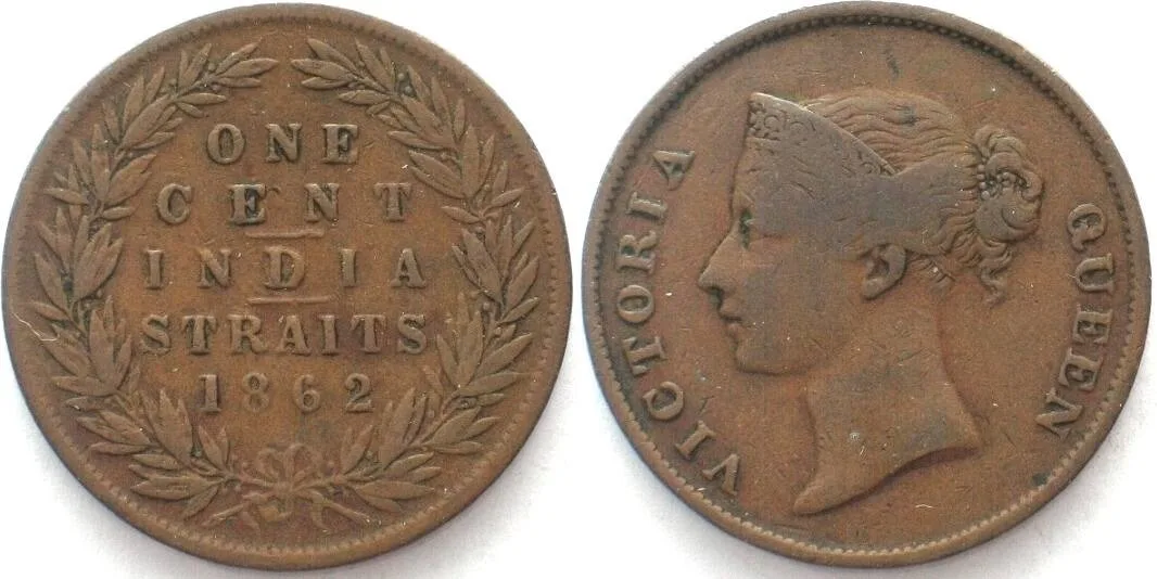 1862 STRAITS SETTLEMENTS Cent 1862 VICTORIA copper SCARCE!!! VF