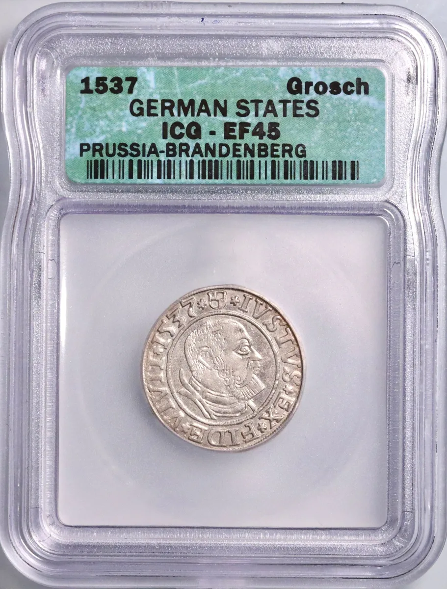 German States, Prussia: Albert I (1525-1568), silver groschen, 1537 CE. ICG EF45.