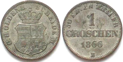 1866 OLDENBURG 1 Groschen 1866 B NICOLAUS FRIEDRICH PETER silver aXF EF-