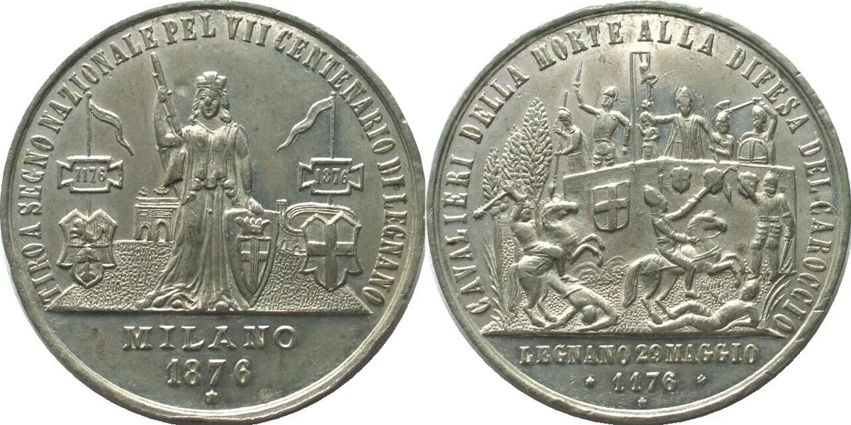 1876 ITALY Milano SHOOTING FESTIVAL 700 ANN. BATTLE OF LEGNANO 1876 tin medal 42mm AU