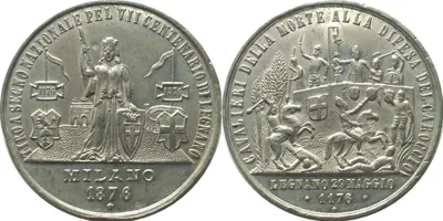 1876 ITALY Milano SHOOTING FESTIVAL 700 ANN. BATTLE OF LEGNANO 1876 tin medal 42mm AU